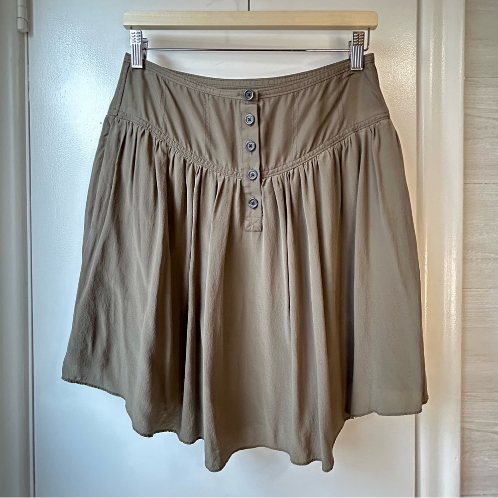 Club Monaco 100% Silk Short Skirt In Slate Green